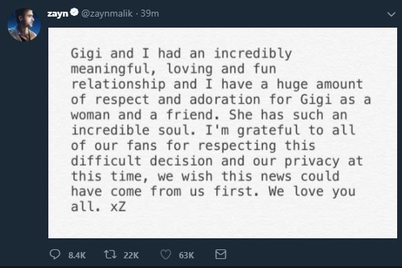 Zayn Malik and Gigi Hadid breakup