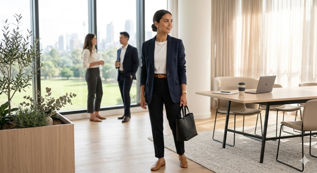 blazer white tshirt smart casual office outfit australia